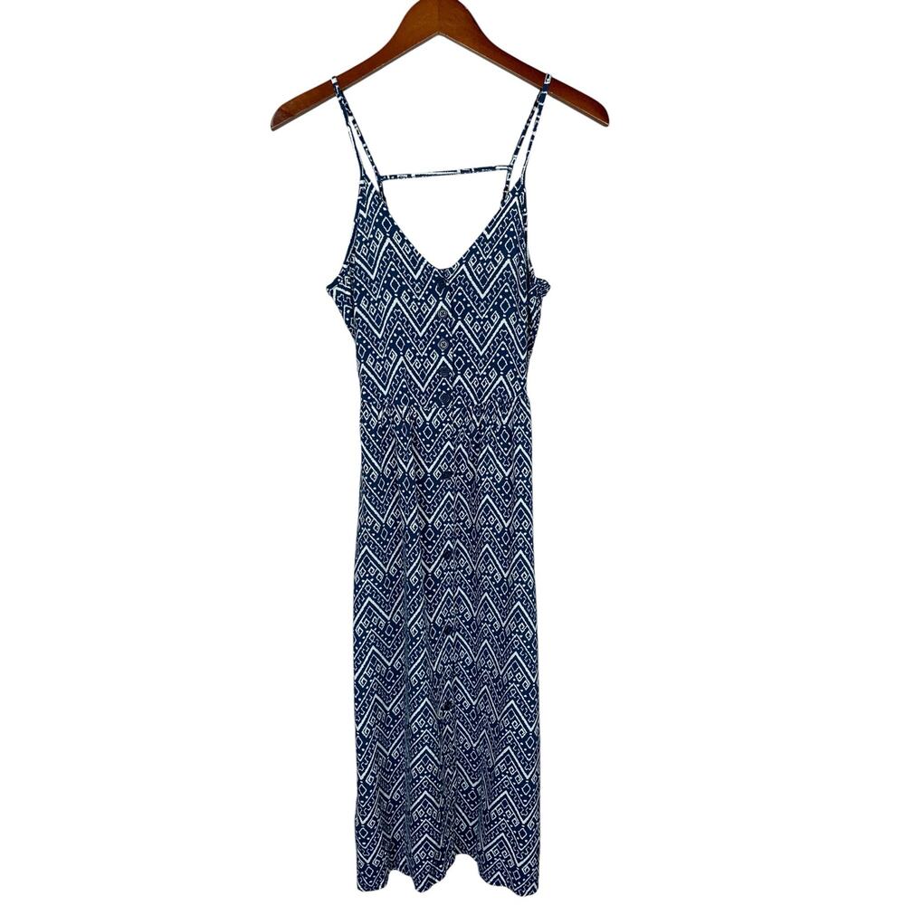 Rock & Roll Denim Midi Dress Blue White Button Front Sleeveless Women's S